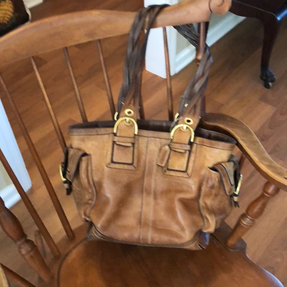 Brown leather coach bag